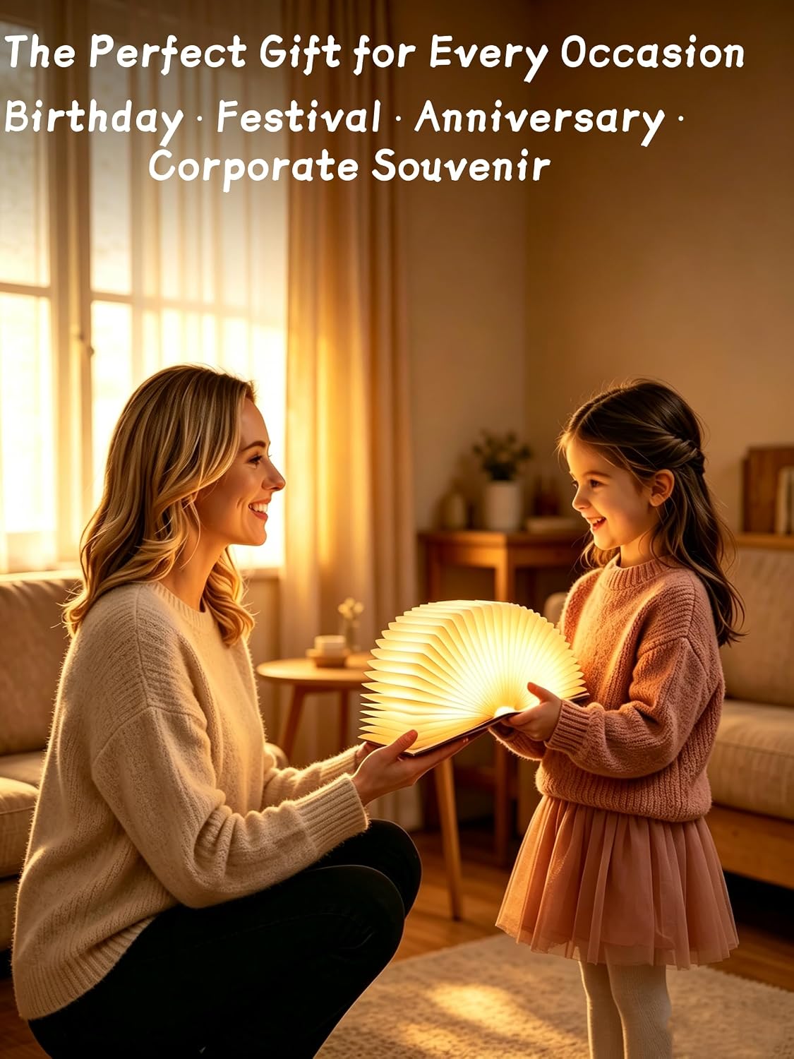 Book Lamp for Book Lovers Gifts-3 Color Lights,LED Ambient Lighting,Portable Foldable Paper Desk Lamp for Night Reading (Gold)