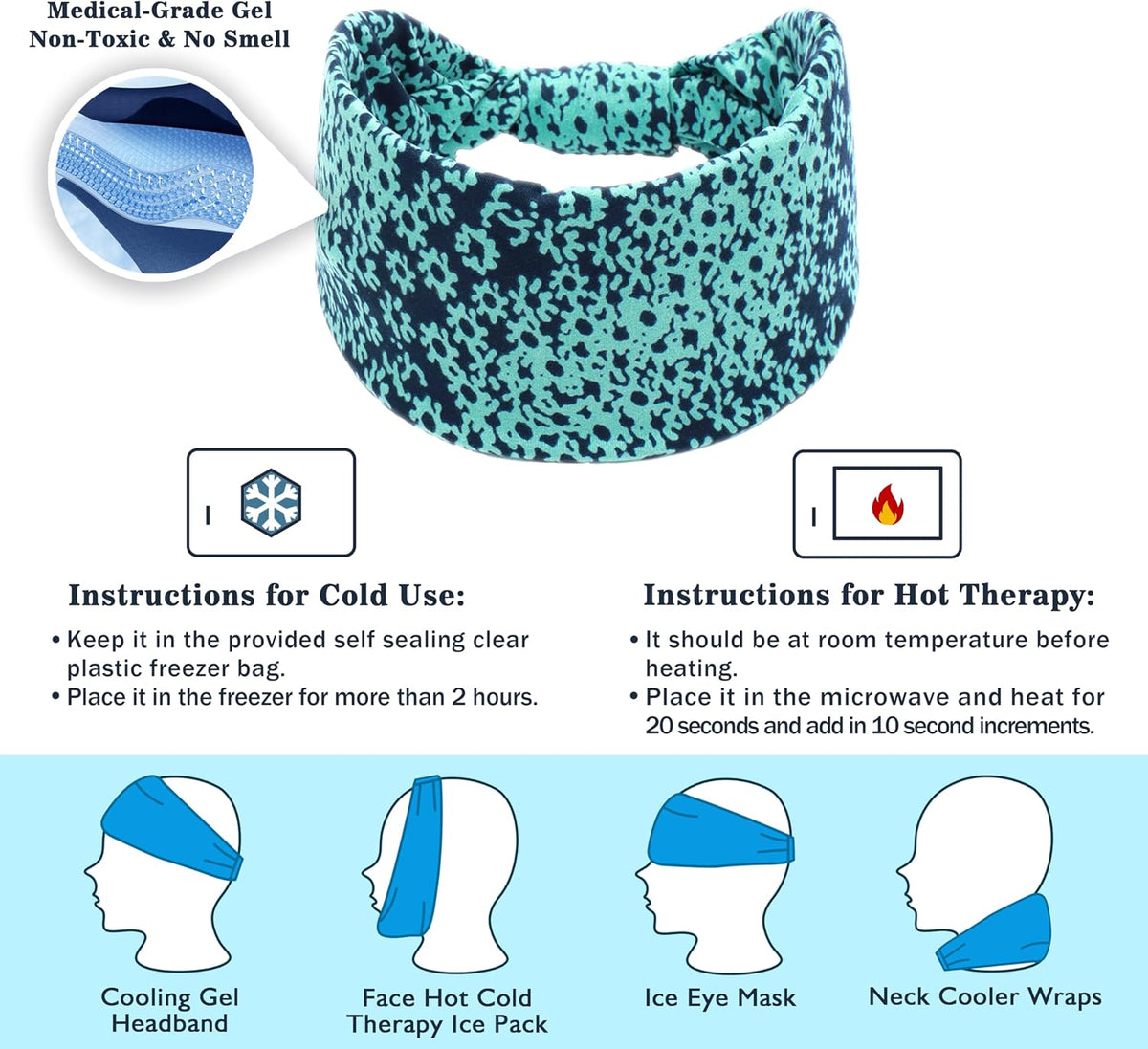 Crimmy Migraine Relief Cap, Headache Ice Pack Headband, Cold Face Eye Mask