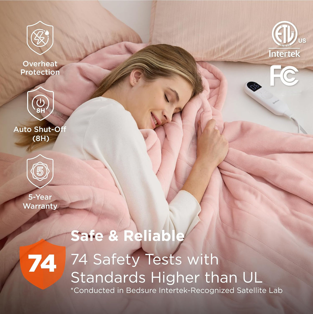 Bedsure Heated Blanket Throw, Soft Electric Blanket with Preheat, Cream
