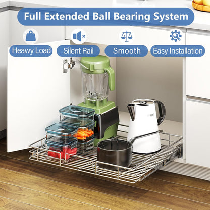 ROOMTEC Pull Out Cabinet Organizer, Pull Out Shelves 5½" W x 21½" D, Heavy Duty Cabinet Drawers Slide Out Kitchen Organizers Storage Shelf