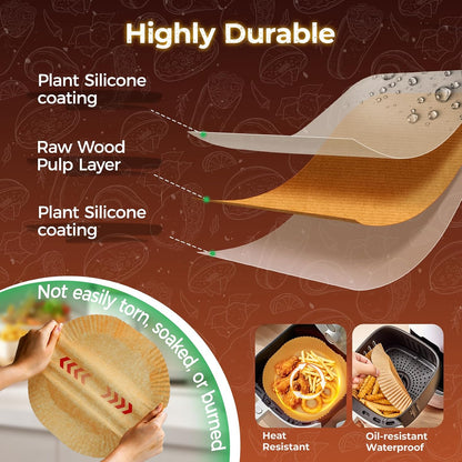 Air Fryer Liners Disposable, 100Pcs 8" Square Air Fryer Paper for 5-8 QT | Waterproof and Oilproof for Easy Cleanup, Unbleached Non-Stick Parchment Paper for 5-8 QT Air Fryer, Baking, Microwave, Oven
