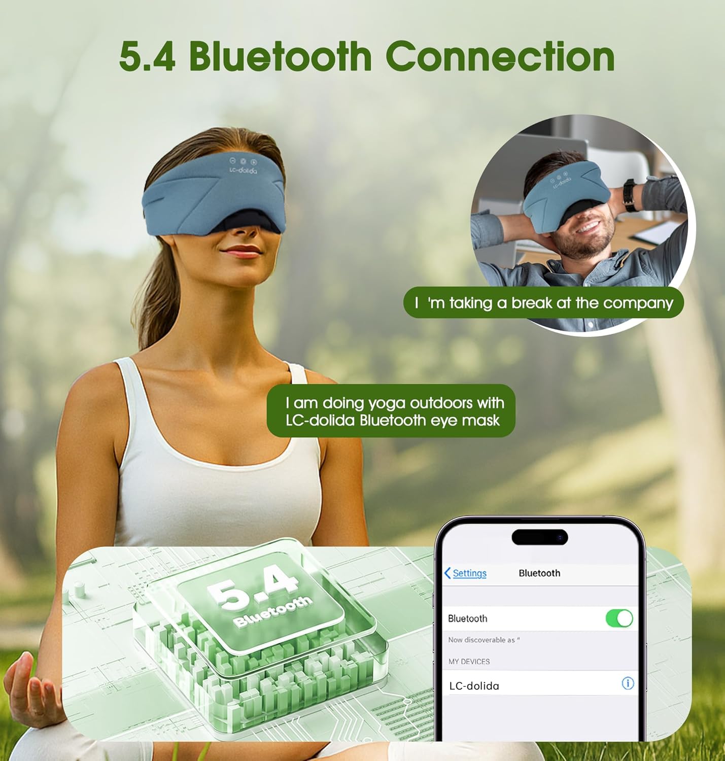 Sleep Mask with Headphones Bluetooth 5.4, LC-dolida Wireless Music Eye Mask for Sleeping Headphones with Soft Bamboo Cotton Cooling Breathable,Ultra-Thin Stereo Speaker for Side Sleepers-Khaki