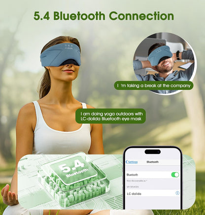 Sleep Mask with Headphones Bluetooth 5.4, LC-dolida Wireless Music Eye Mask for Sleeping Headphones with Soft Bamboo Cotton Cooling Breathable,Ultra-Thin Stereo Speaker for Side Sleepers-Khaki