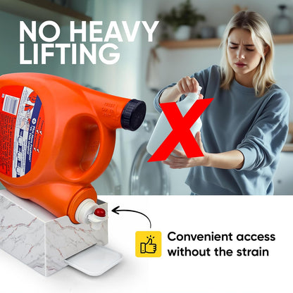 TidyFriend No-Spill Liquid Laundry Detergent Dispenser Holder, Laundry Soap Dispenser Holder with Drip Tray for Laundry Room Organization, Angled Downward Slope for Easy Pouring (No Strap, Ivory)