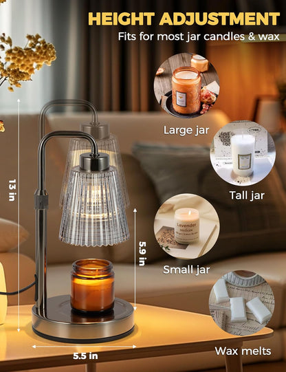 Gray Candle Warmer Lamp with 24h Cycle Timer, Dimmable Wax Melt Warmer | 24h Cycle Timer Dimmable Wax Melt Warmer with 2 Bulbs, Fall Decor for Home Living Room Halloween Decorations Gifts for Mom