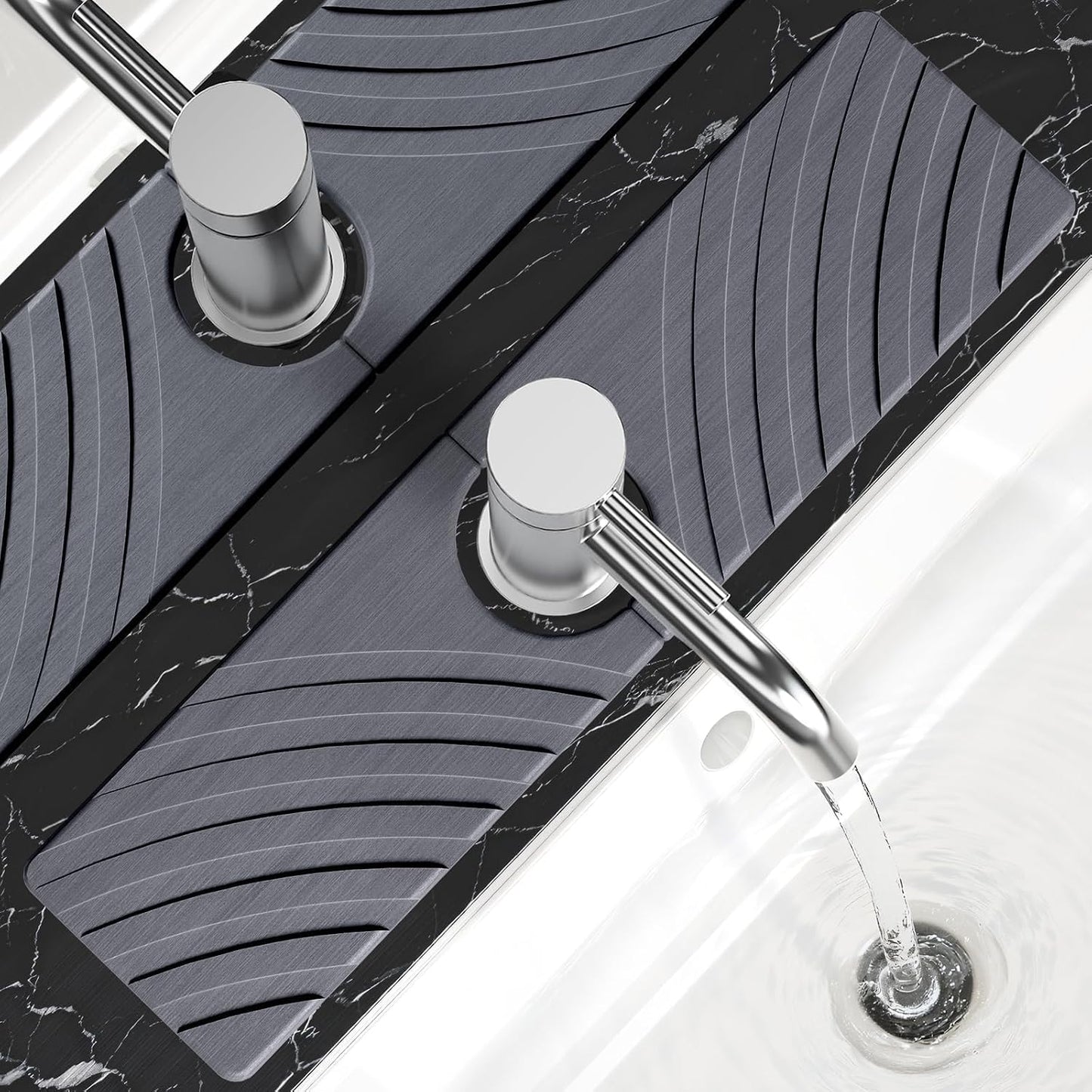 SpaceHacks Stone Faucet Mat for Kitchen Sink 23.7x4 in, Light Gray | Fast Drying Diatomite Stone Drying Mat, Water Splash Guard, Textured Drainage Sink Protector, Suits Bathroom&Kitchen Counter