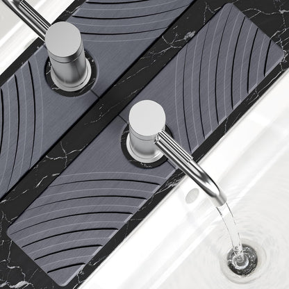 SpaceHacks Stone Faucet Mat for Kitchen Sink 23.7x4 in, Light Gray | Fast Drying Diatomite Stone Drying Mat, Water Splash Guard, Textured Drainage Sink Protector, Suits Bathroom&Kitchen Counter