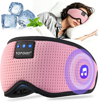 TOPOINT Sleep Mask with Bluetooth Headphones, 3D Eye Mask for Sleep Headphones with White Noise, Total Blackout, 5.4 Bluetooth, Timer, 15 Hours for Women Men, Travel, Meditation, Nap, CPAP Users