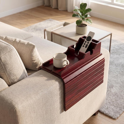 Acacia Couch Armrest Table, Over the Couch Arm Tray with Removable Couch Cup Holder, 2 in 1 Design Foldable Armchair Couch Caddy and Sofa Drink Cup Holder for Home Essentials Decor Hack