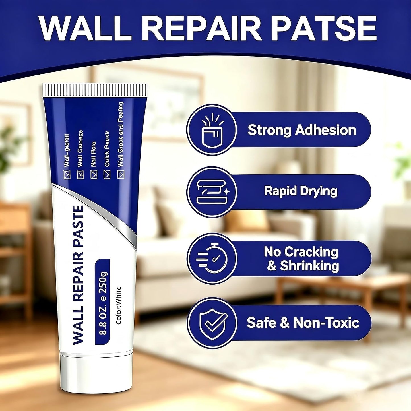 Drywall Repair Kit with Scraper, 2026 Upgrade Wall Repair Paste Tube for Holes & Cracks, Professional Drywall Patch Paste & Wall Repair Ointment for DIY Home Improvement (White) (1)