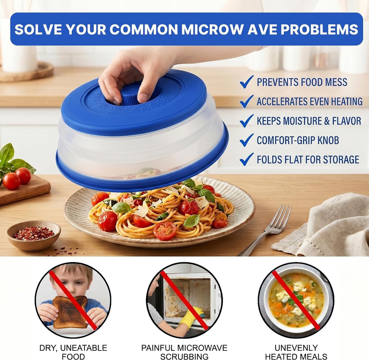 10 Inch Microwave Splatter Cover Vented for Food, Collapsible Splatter Guard with Handle, Anti-Splatter Plate Lid for Kitchen Fruit Vegetables, Dishwasher-Safe Easy Clean (black)