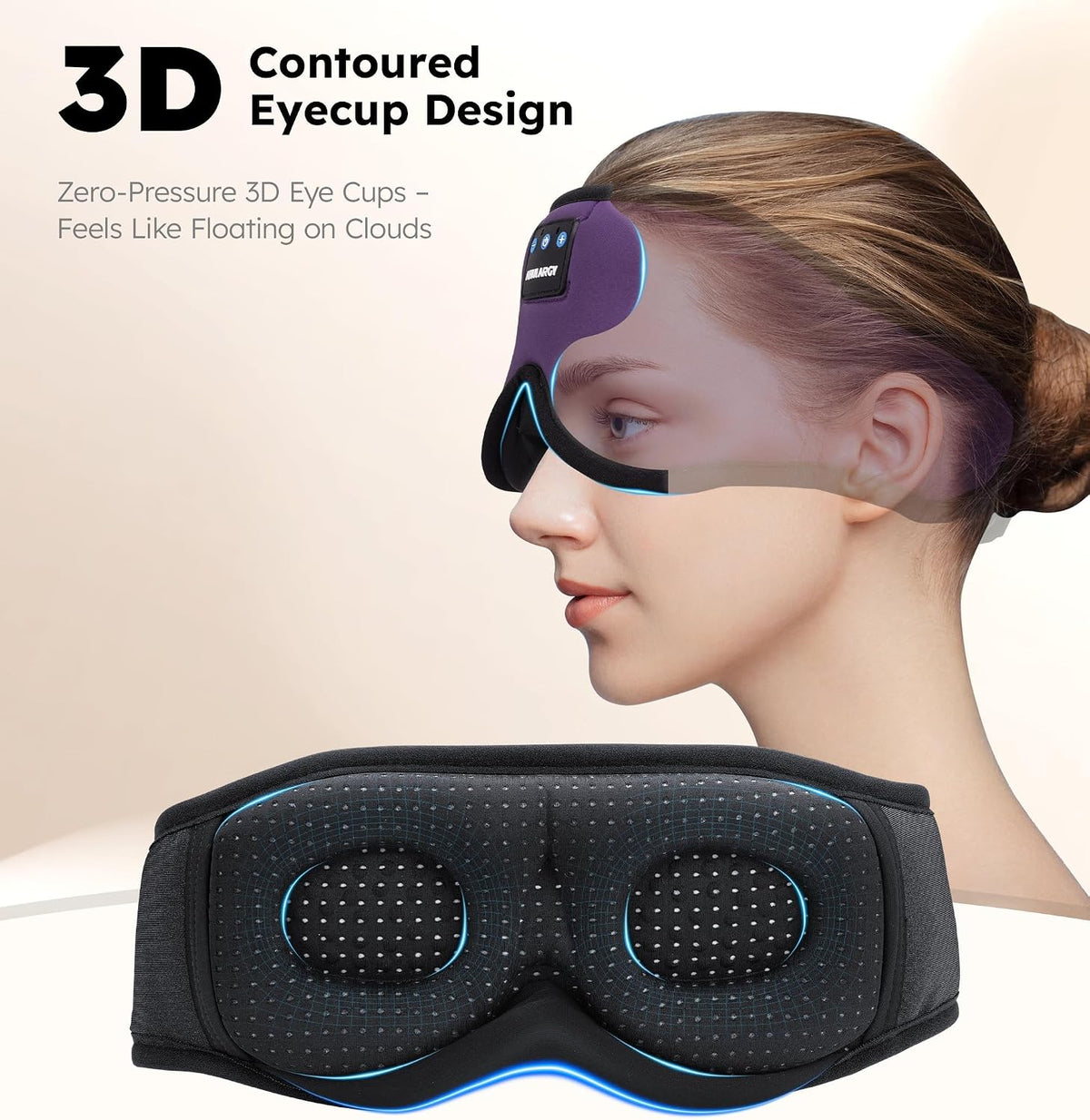 Ice Silk Sleep Mask with Headphones, Sleep Headphones for Side Sleeper with 3D Cups, Bluetooth 5.4 Sleeping Eye Mask, Total Blackout Sleeping Headphones for Women Men (Purple)