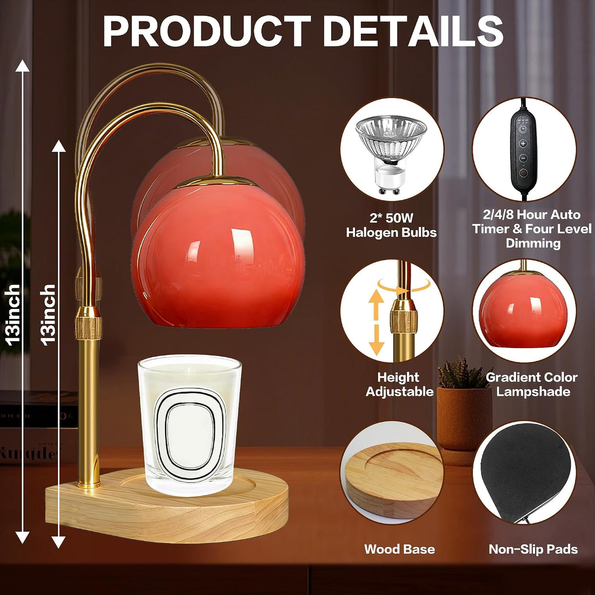 Candle Warmer Lamp with Timer 2H/4H/8H, Adjustable Height, Ocean