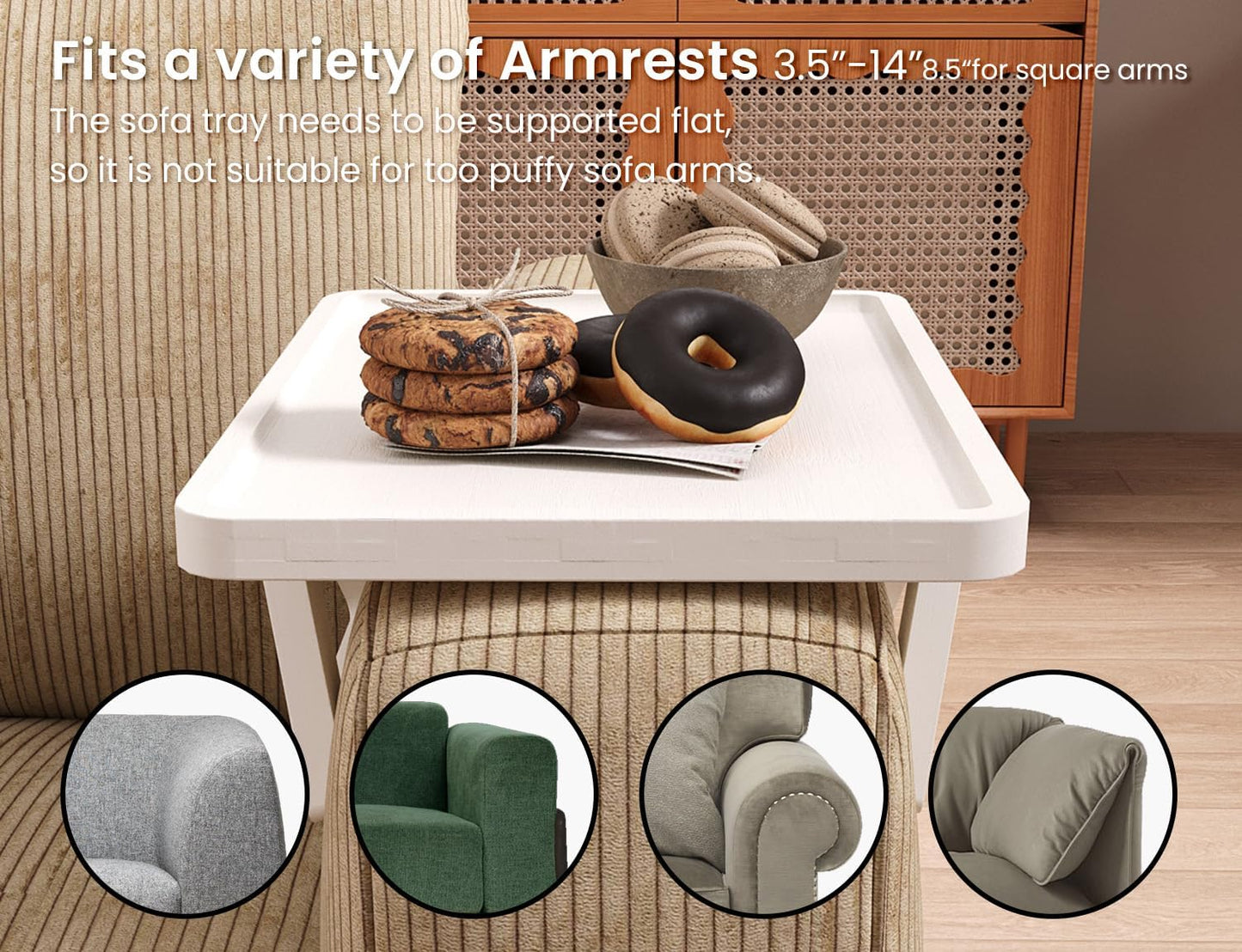 2 Pack Bamboo Couch Arm Tray,Folding Sofa Armrest Table（Natural） | Clip-On Couch Desk,Foldable, high load-bearing, Non-slip, no assembly，easy to wipe clean，Natural bamboo,Gift box