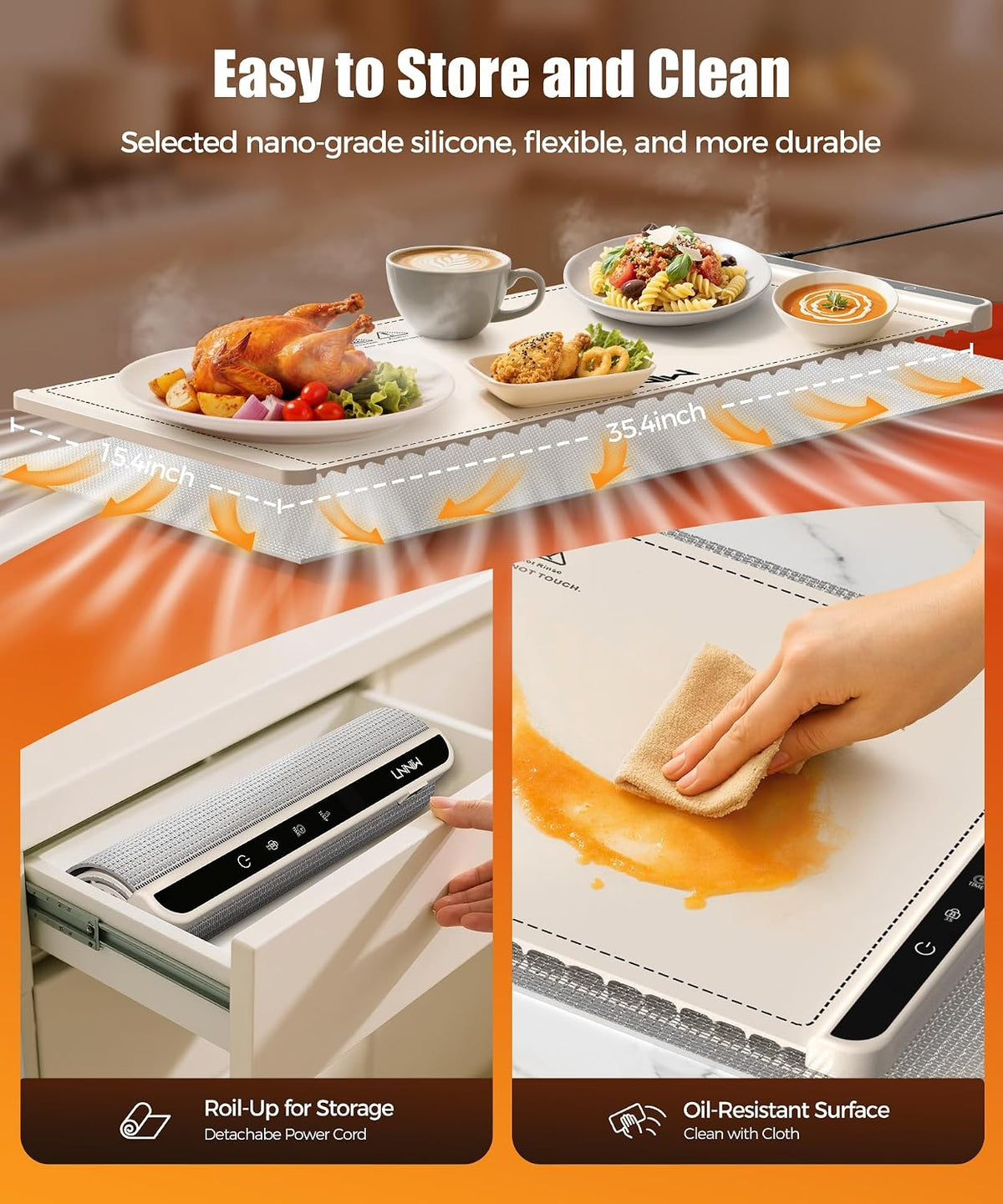 Warming Mat for Food, 26x15 Inch, Off White, Fast Heat, Child Lock