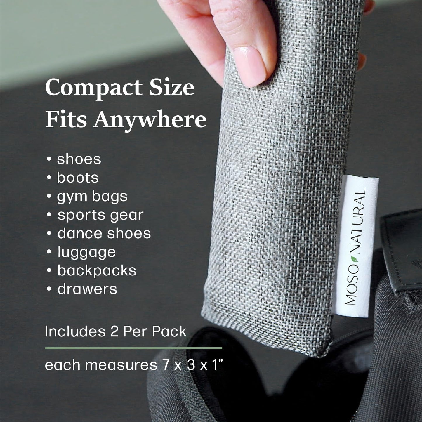 Moso Natural Shoe Deodorizer Inserts, Charcoal Odor Absorber for Shoes, Gym Bag & Boot Deodorizer, Unscented Shoe Odor Elimination, Air Purifying Bags, Lasts 2 Years (2 Bags)