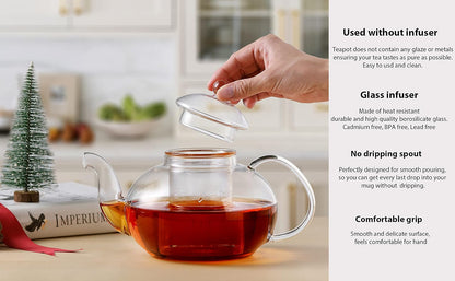 CnGlass Replacement Glass Tea Infuser with Lid for 20.3oz Teapot,Borosilicate Glass-Odor and Stain Free