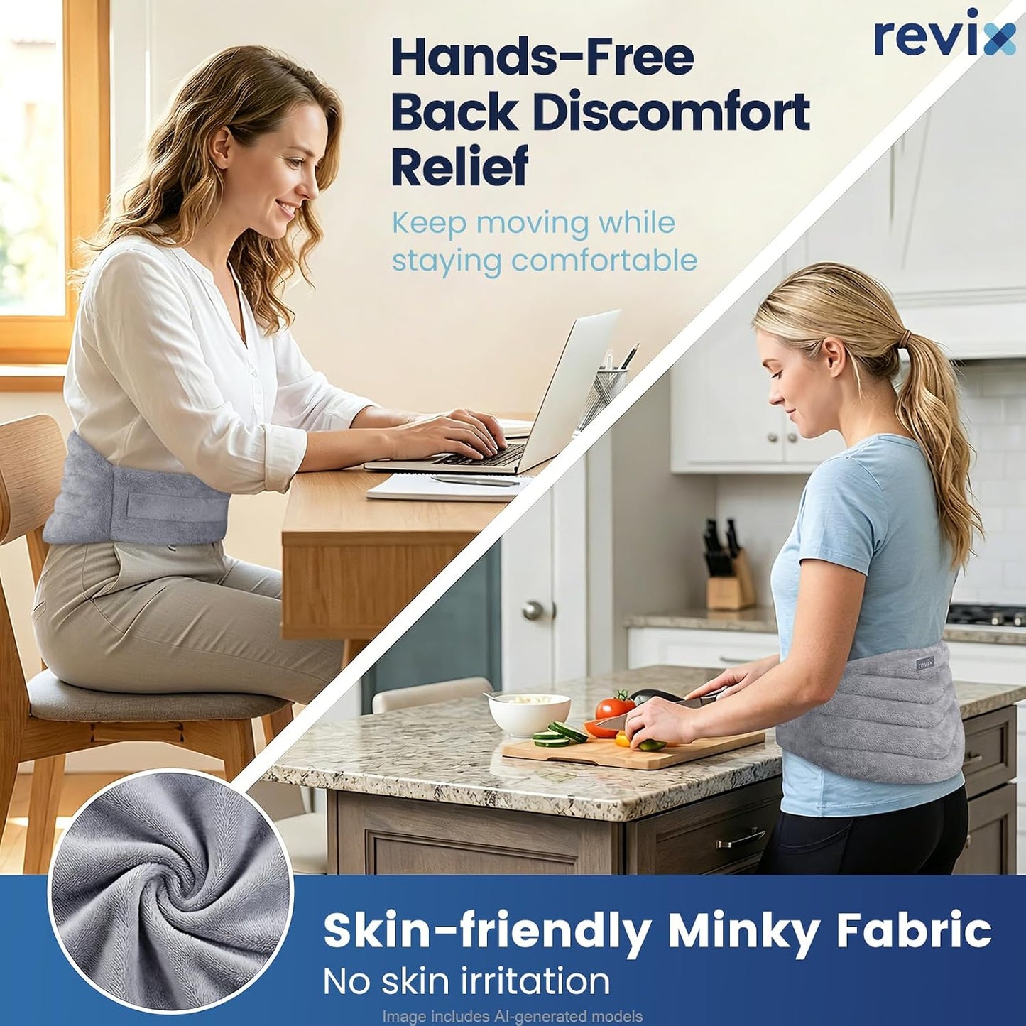 REVIX Microwave Heating Pad for Back, Wearable Moist Heat Waist Wrap, Gray | Wearable Microwave Heating Pad, Waist Wrap With Flaxseed & Clay Beads for Moist Heat Therapy and Hands-Free Use