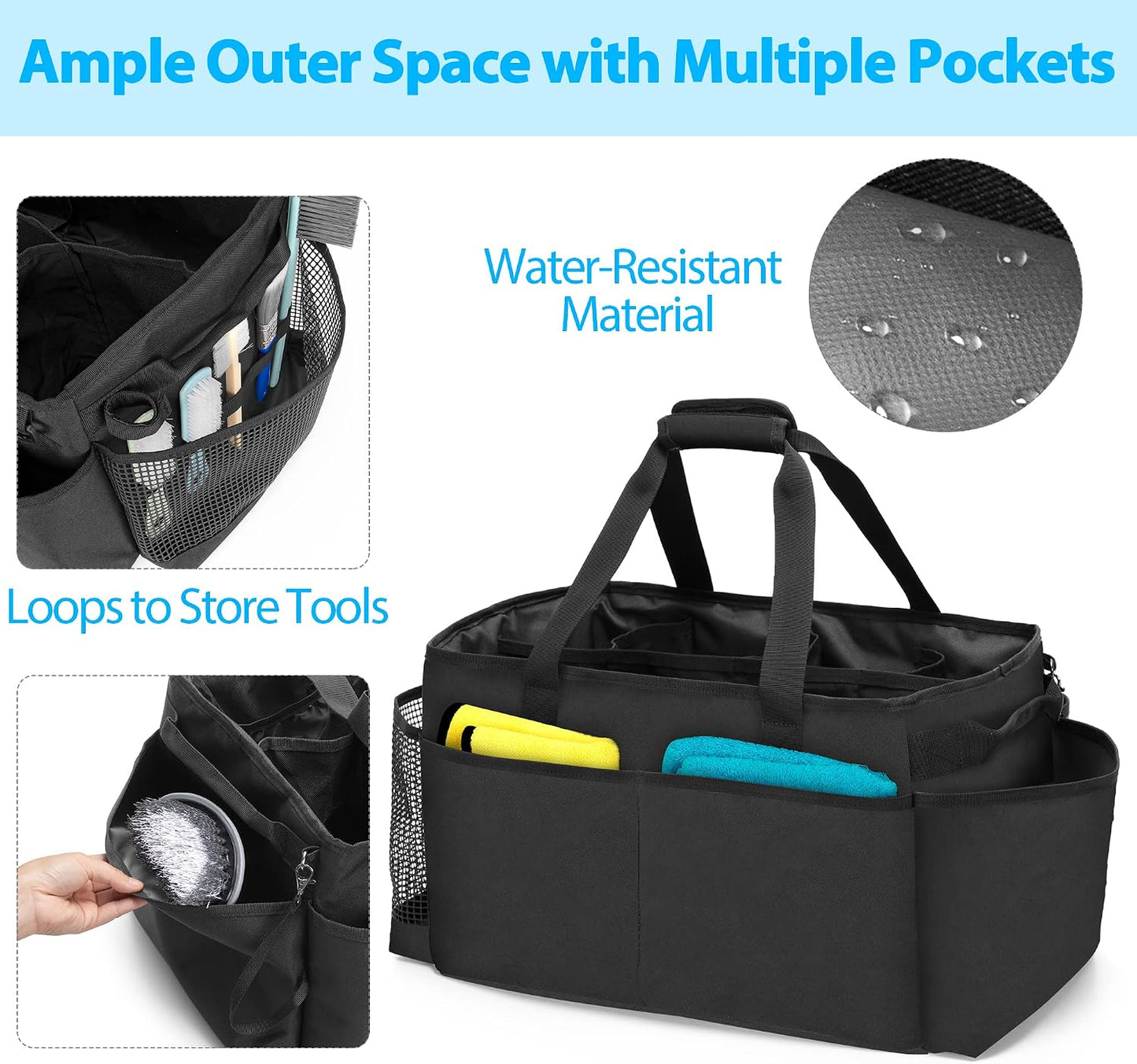 HODRANT Extra-Large Cleaning Caddy with Handles & Multi Pockets | Large Capacity Tote Bag for Cleaning Tools & Products Storage, Cleaner Organizer for Car, Home & Housekeeping Work, Gray