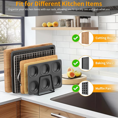 Cutting Board Organizer Kitchen Organizer Rack for Cutting Board, Bakeware, and Cookie Sheet, 5-Slot Heavy-Duty Steel Cookware Holder,Rust-Resistant with Anti-Slip Feet (1, Small)
