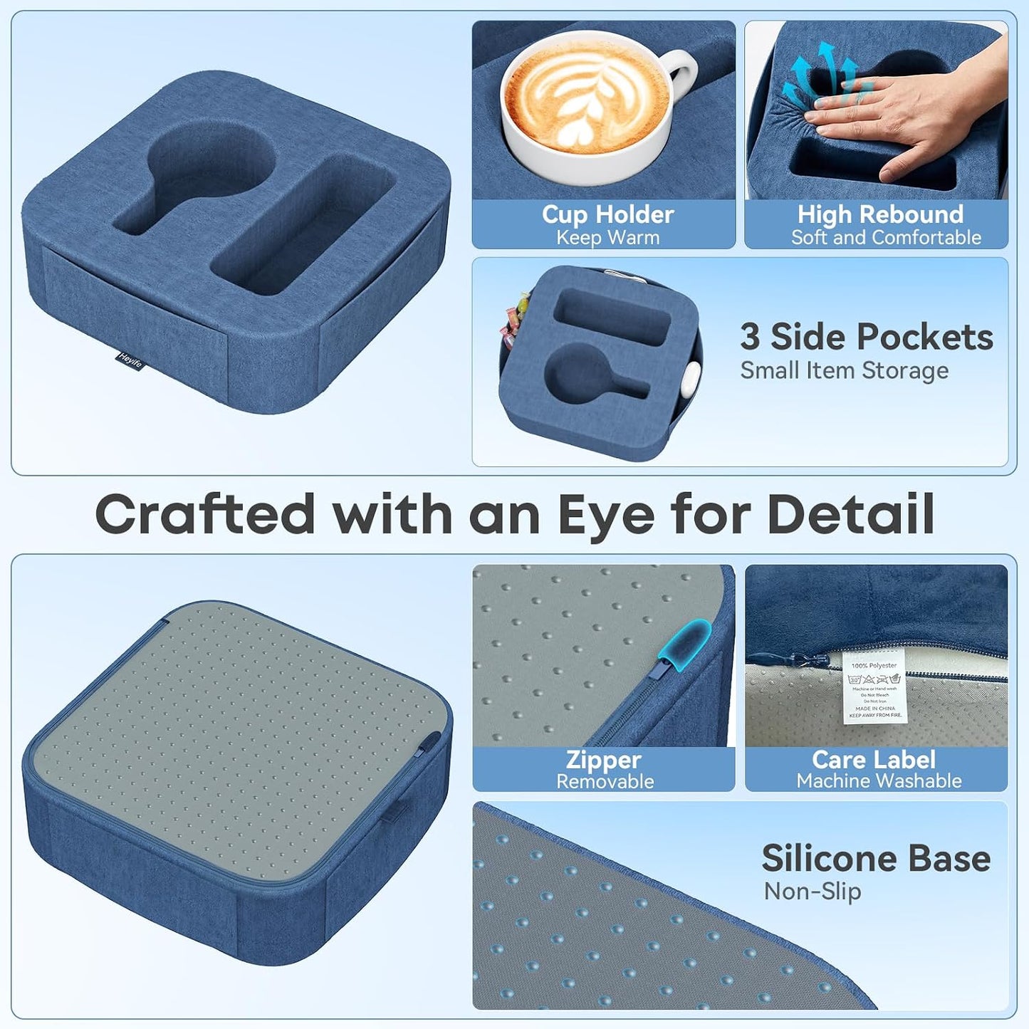 Couch Cup Holder Pillow, Sofa and Bed Caddy for iPad, Kindle, Switch, Game Controller, Remotes, Phones, Small-Sized Cup & Drink Holder for Couch, Bed, Desk, Car, Beach, Bathroom Cup Holder