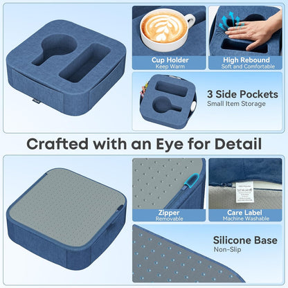 Couch Cup Holder Pillow, Sofa and Bed Caddy for iPad, Kindle, Switch, Game Controller, Remotes, Phones, Small-Sized Cup & Drink Holder for Couch, Bed, Desk, Car, Beach, Bathroom Cup Holder
