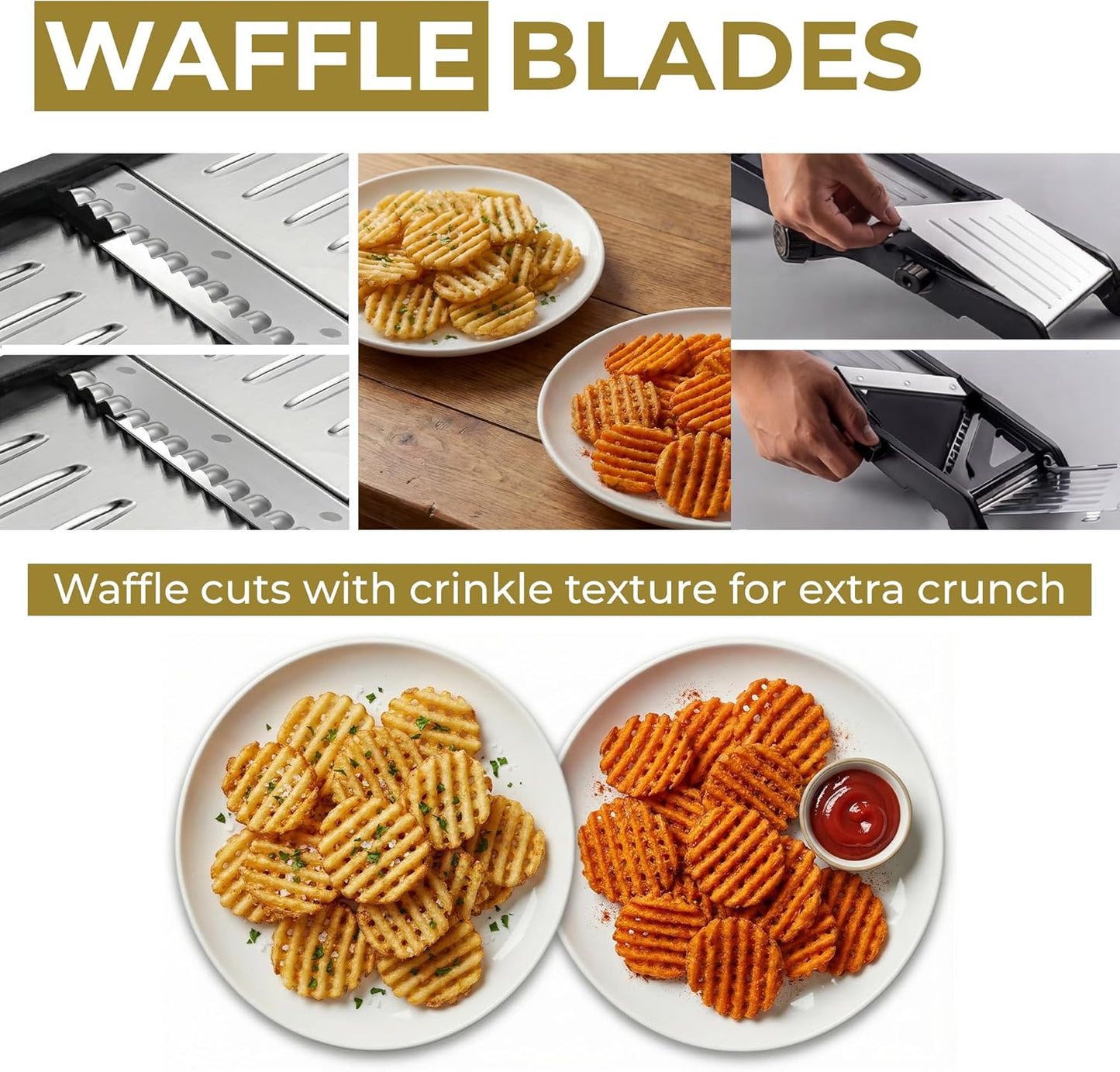 Gramercy Handheld Mandoline Slicer for Kitchen - Stainless Steel Veggie & Fruit Slicer with 4 Blades - Slicer, Julienne & Grater, Cut Resistant Safety Glove & Cleaning Brush Included, Dishwasher Safe
