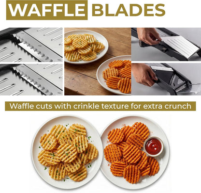 Gramercy Handheld Mandoline Slicer for Kitchen - Stainless Steel Veggie & Fruit Slicer with 4 Blades - Slicer, Julienne & Grater, Cut Resistant Safety Glove & Cleaning Brush Included, Dishwasher Safe