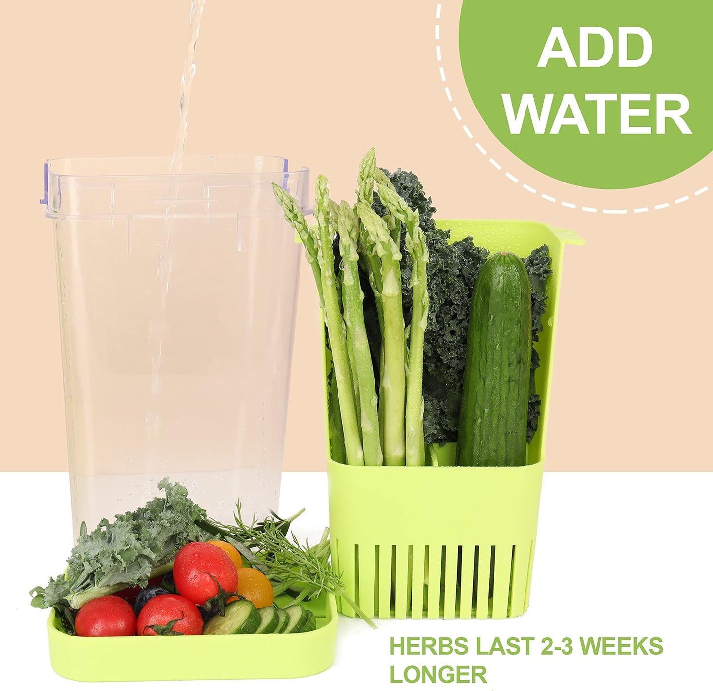 LUVCOSY 3 Pack Herb Keeper, BPA-Free Plastic Herb Saver with an Inner Basket for Cilantro, Mint, Parsley, and Asparagus, Keeps Fresh Herbs for 3 Times Longer