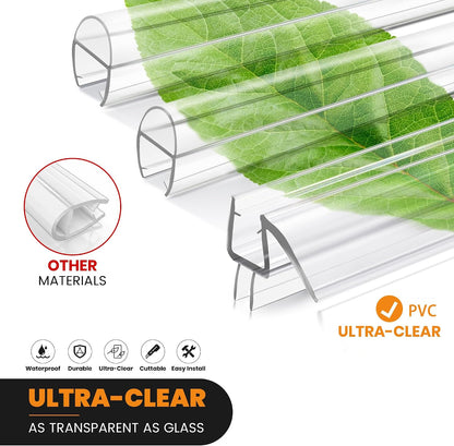2 PCS Shower Door Bottom Seal, 3/8” X 36” Frameless Shower Glass Door Seal Strip, Clear PVC Shower Door Sweep Stop Shower Leaks, Shower Seal for 3/8 Inch (10mm) Glass