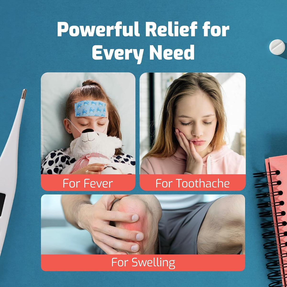 Cooling Patches for Fever and Headache, 20 Pack Migraine Relief for Kids