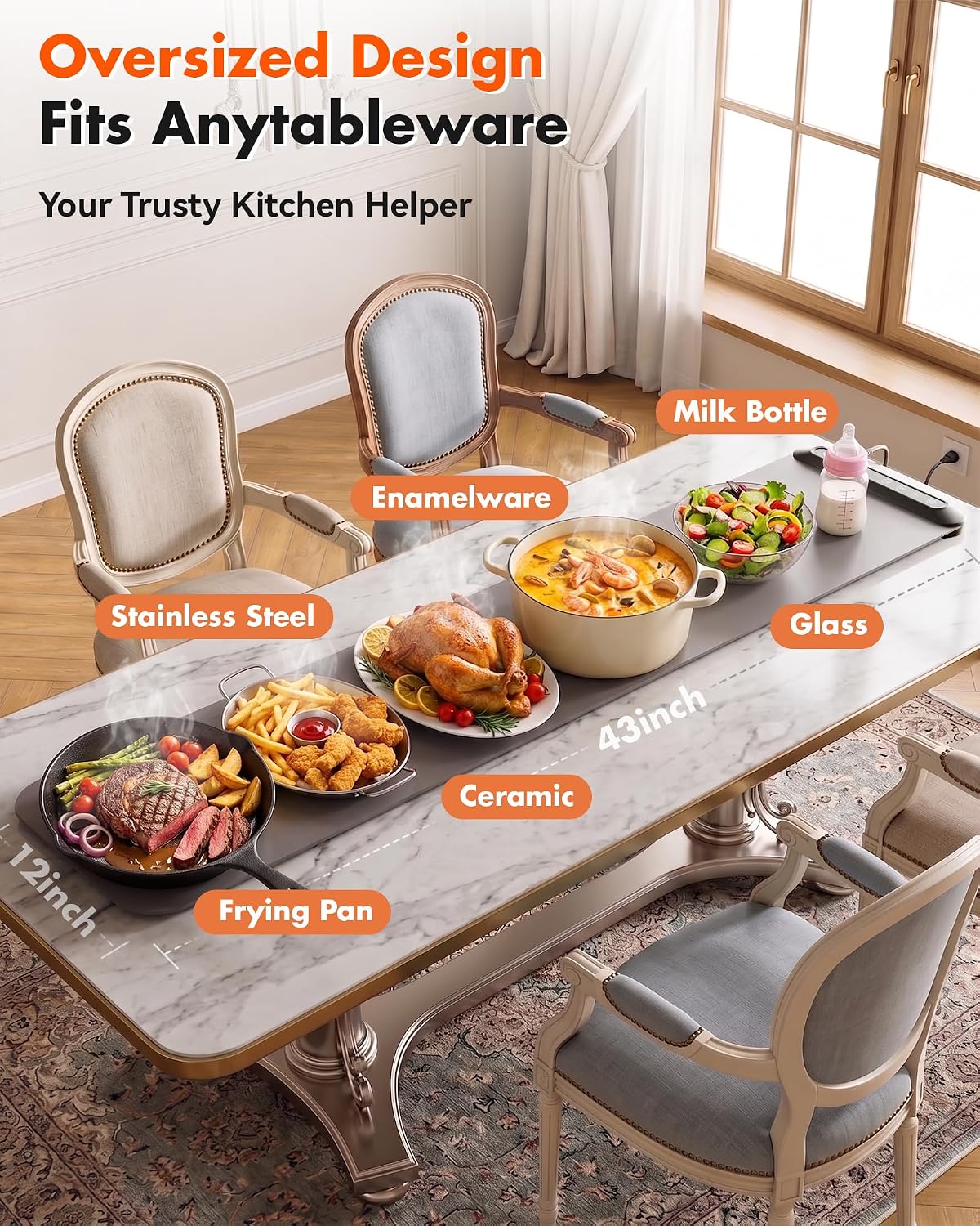 Warming Mat For Food Extra Large 36"x16" 580W Food Warming Mat Buffet Servers and Warmers,Chafing Dishes for Buffet 6 Temp 6 Hour,Roll Up Food Warmers for Parties Buffet Catering Gatherings