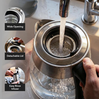 OVENTE 1.8L Glass Electric Kettle with Tea Infuser, Silver KGD752S | 1500W Fast Boiling, Easy Fill Lid, 7 Temperature Control, Keep Warm, Digital Display, Auto Shut-Off, Boil-Dry Protection