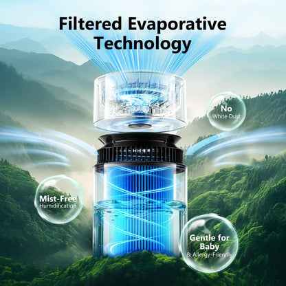 Mist-Free Evaporative Humidifier for Bedroom, Top Fill Humidifier Work with Tap Water, Touch Control,USB Powered, Sleep Mode, Night Light,1–8H Timer, Easy-Clean Design for Home Office-3L