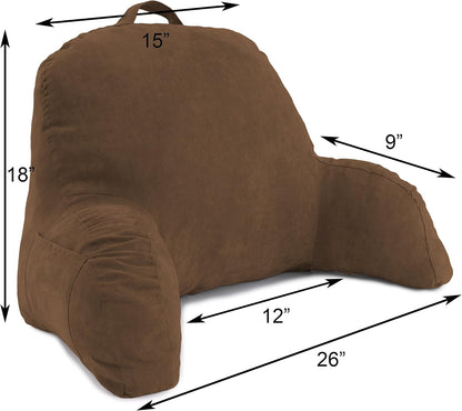 Deluxe Comfort Microsuede Bed Rest - Reading and Bedrest Lounger - Sitting Supprt Pillow - Soft But Firmly Stuffed Fiberfill - Backrest Pillow With Arms, Light Purple