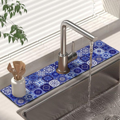 Kitchen Sink Splash Guard Faucet Mat 24" X 5.5" Tropical Leavesl Absorbent Fast Drying Mat Faucet Draining Mat Sink Splash Guard Behind Faucet Drip Catcher for Kitchen Bathroom
