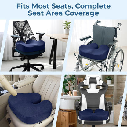 5 STARS UNITED Seat Cushion - Memory Foam Chair Cushion for Tailbone Pain Relief - Ergonomic Support for Coccyx, Sciatica & Butt - Office, Desk & Gaming Chair, Car Seat, Wheelchair, Airplane, Black