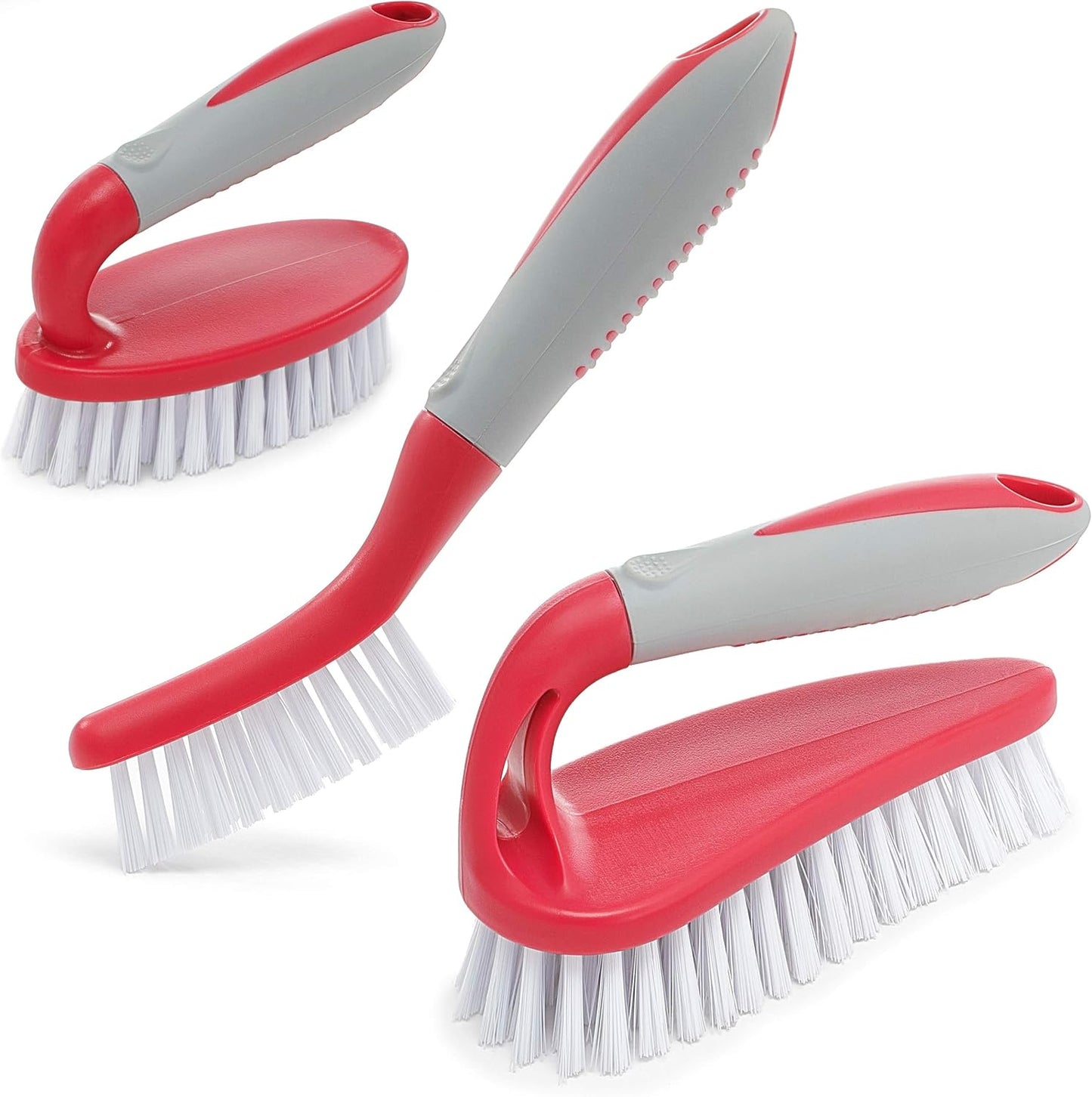 Scrub Brush Set of 3pcs - Cleaning Shower Scrubber with Ergonomic Handle and Durable Bristles - Grout Cleaner Brush - Scrub Brushes for Cleaning Bathroom/Shower/Tile/Kitchen/Floor/Bathtub/Carpet
