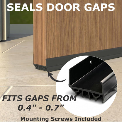Door Sweep for Bottom of Door, Exterior Door Seal 36”, Fits Standard 1-3/4” Doors, Adjustable Fit, Blocks Draft, Noise, Dust & Bugs, Heavy Duty uPVC, Easy Install with Screws (1, Black)