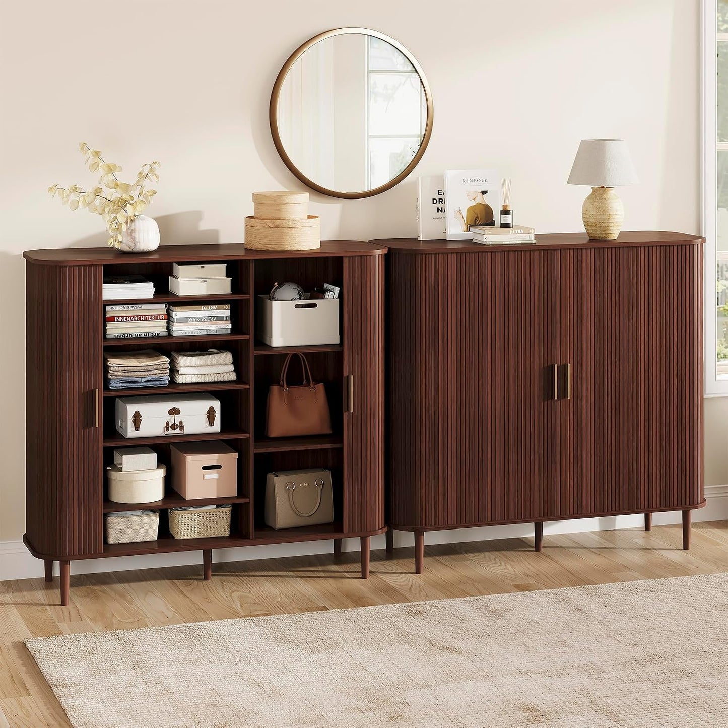 DHH Shoe Storage Cabinet with Sliding Door, 6-Tier Shoe Cabinet with Adjustable Shelves, Modern Freestanding Shoe Storage Organizer for Entryway, Hallway, Living Room (Walnut, 47 ")
