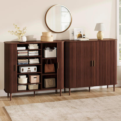 DHH Shoe Storage Cabinet with Sliding Door, 6-Tier Shoe Cabinet with Adjustable Shelves, Modern Freestanding Shoe Storage Organizer for Entryway, Hallway, Living Room (Walnut, 47 ")