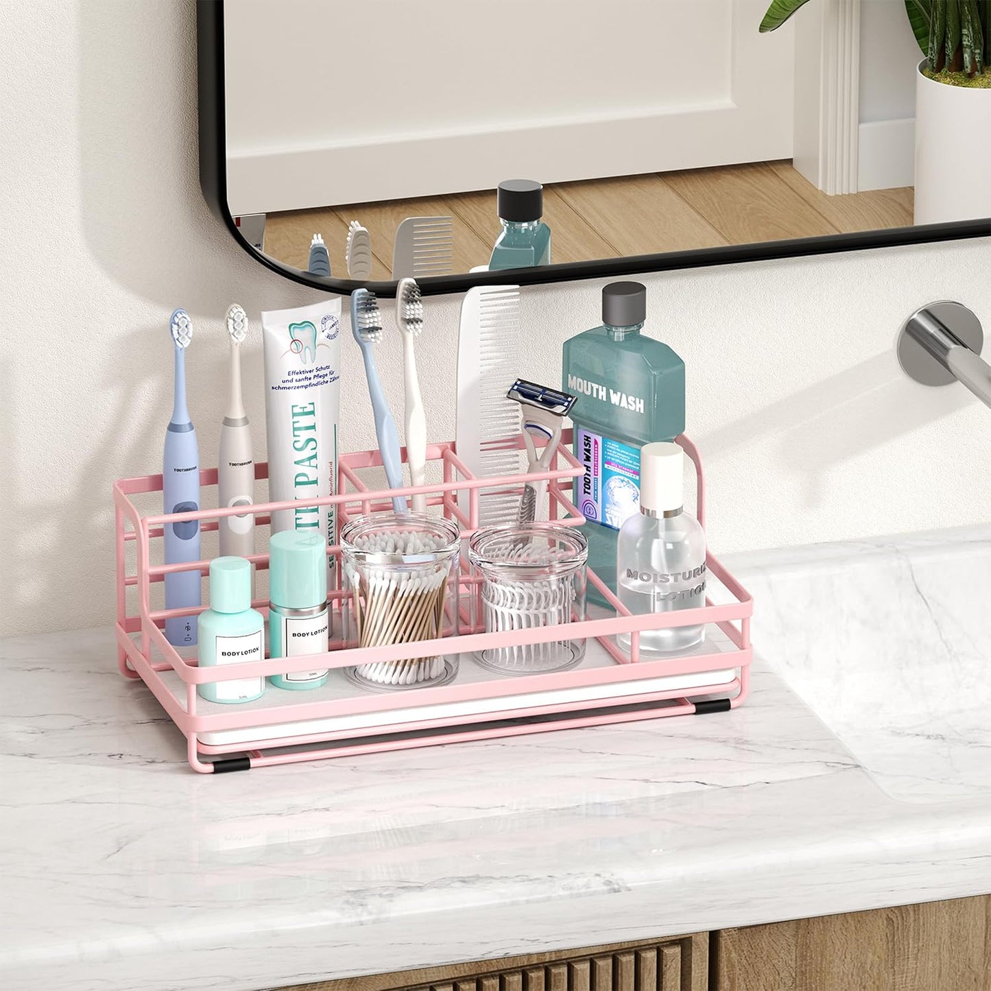 HapiRm Toothbrush Holders for Bathroom - 5 Partitions Bathroom Counter Organizer with Instant Drying Stone, Stainless Steel Countertop Storage Electric Toothbrush Toothpaste Holder - Black