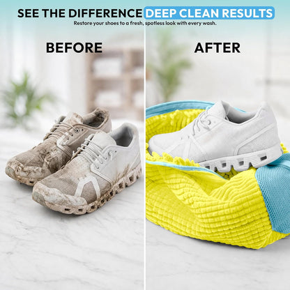 Shoe Washing Machine Bag - 360° Deep Clean shoe washing bag - 2Pc | Laundry Shoe Bag for Washer and Dryer - Reusable Shoe Cleaning Bag -Shoe Bag for Washing Sneakers etc with Zip Lock - Yellow