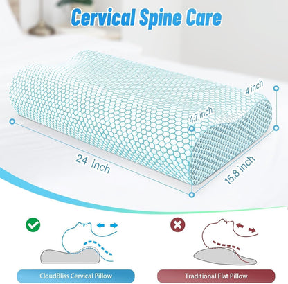 Neck Pillow for Sleeping, Ergonomic Cervical Bed Pillow, Blue Standard Size | Memory Foam Bed Pillow for Side Back Stomach Sleepers, Contour Fit Neck Pillow for Sleeping and Neck Pain Relief