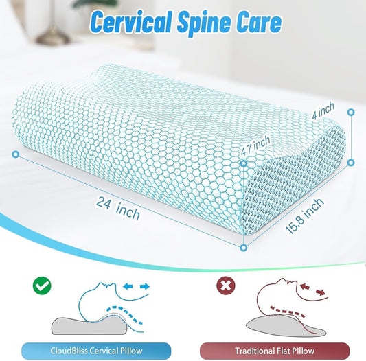 Neck Pillow for Sleeping, Ergonomic Cervical Bed Pillow, Blue Standard Size