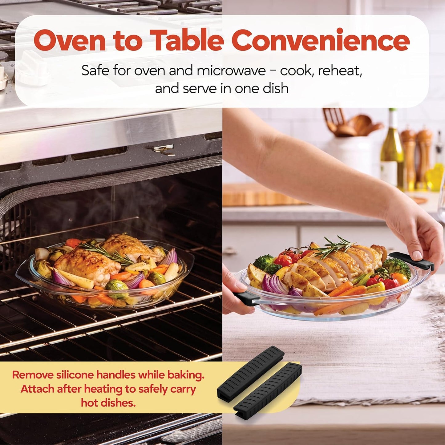 Bezrat 2in1 Glass Microwave Plate and Cover/Splatter Guard Lid, with Easy Grip silicone handle, 100% Food Grade, BPA Free and Dishwasher safe (Black)