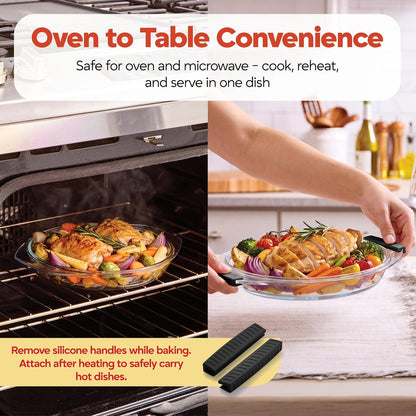 Bezrat 2in1 Glass Microwave Plate and Cover/Splatter Guard Lid, with Easy Grip silicone handle, 100% Food Grade, BPA Free and Dishwasher safe (Black)