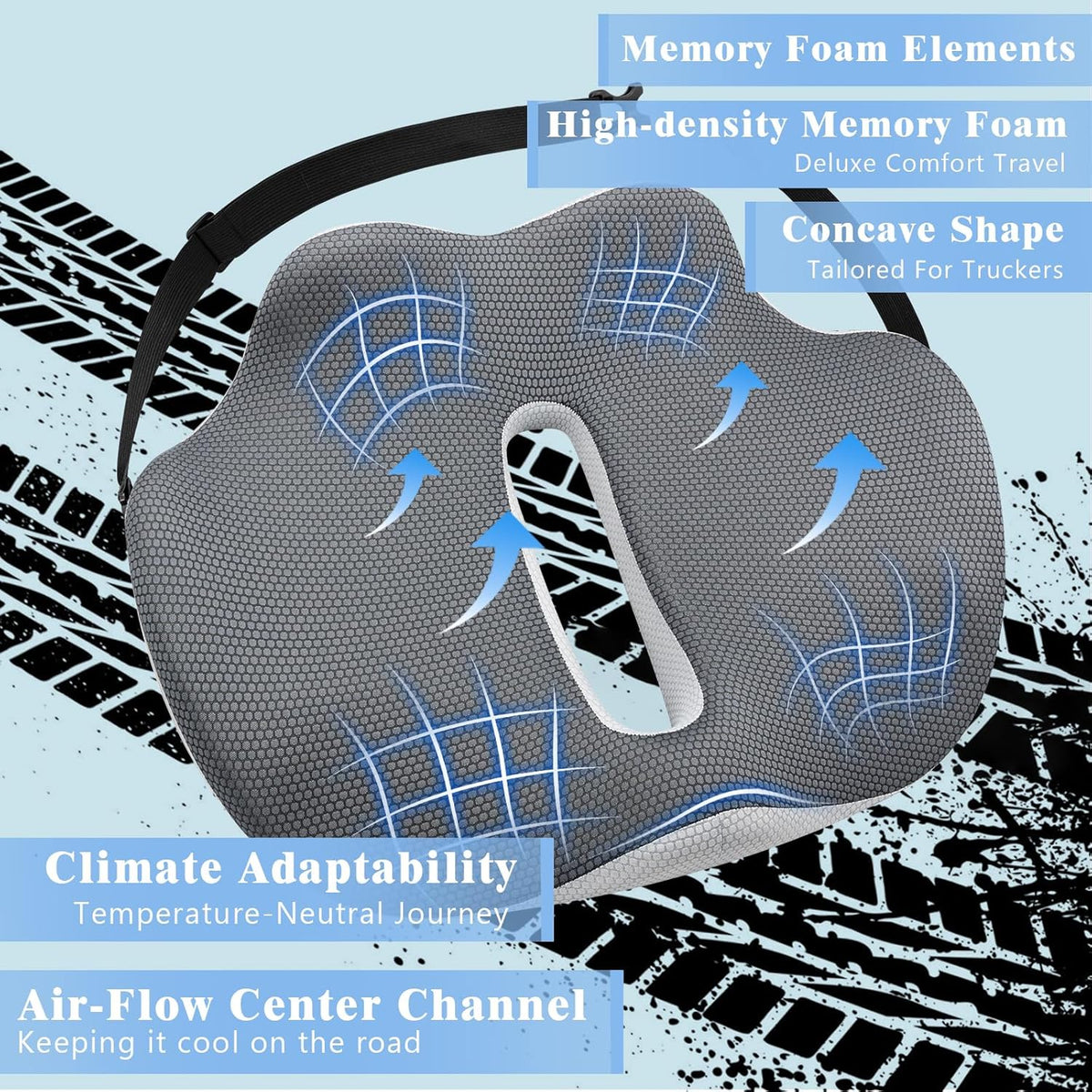X-Large Truck Seat Cushion for Truck Drivers, Memory Foam Support