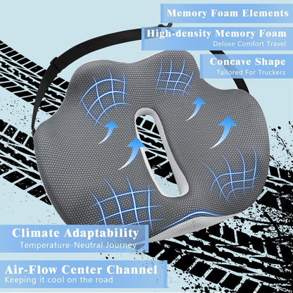 X-Large Truck Seat Cushion for Truck Drivers, Memory Foam Support