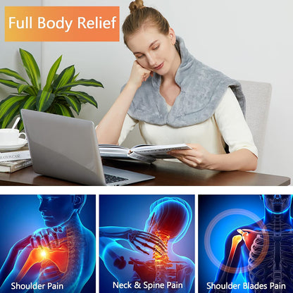 CAROMIO Massaging Heating Pad for Back Pain Relief, Neck and Shoulders